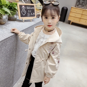 女童收腰修身中长款韩版时髦风衣