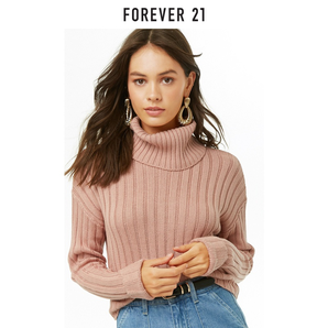 Forever 21女装上衣针织衫时尚经典纯色肋条高领毛衣女 67元