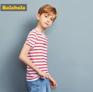 Balabala 巴拉巴拉 男童短袖T恤 红白格