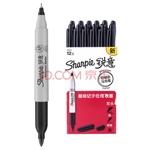 锐意（Sharpie）马克笔双头黑 记号笔美国进口防褪色学生 马克笔套装12支/盒 黑色