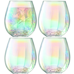  LSA International 彩虹泪珠珍珠母贝透明水杯玻璃杯 威士忌杯 4个装