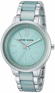到手￥478！Anne Klein 女士 AK/1413MISV银色和薄荷绿树脂手链手表