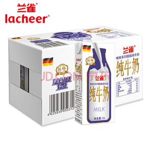 Lacheer 兰雀 德臻系列 脱脂高钙纯牛奶 1L*12盒整箱装