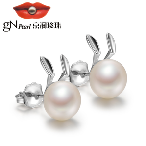 京润珍珠 兔斯基 S925银镶白色淡水珍珠 耳钉 8-9mm 169元包邮（需用券）
