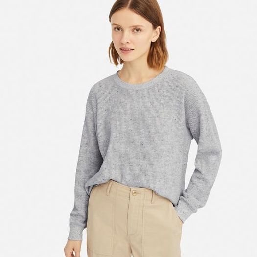 优衣库华夫格女子长袖圆领t恤