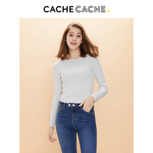 CacheCache早春新款修身女白色打底衫  69.9元