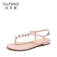 6日0点！Daphne/达芙妮  水钻T型平底蝴蝶结夹脚女凉鞋