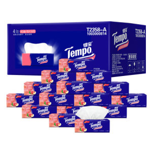 得宝(Tempo) 抽纸 加厚4层90抽面巾纸*16包纸巾 甜心桃味（整箱销售） *6件