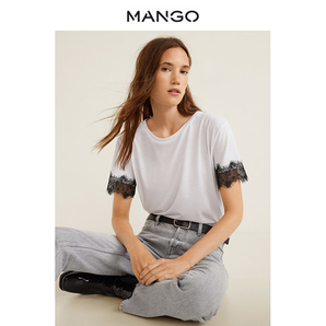 16日：MANGO女装2019春夏柔软休闲圆领蕾丝短袖T恤