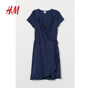 18日0点： H&M HM0752948 荷叶边裹身连衣裙 80元包邮（前101件）