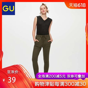 GU极优女装绒面T恤(无袖)时尚V领潮流上衣