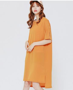H:CONNECT 夏季新款圆领短袖纯色中长款连衣裙 68元