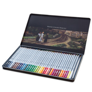 得力 36色铁盒水溶性彩色铅笔 水溶性彩铅套装
