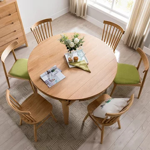 恒兴达 北欧全白橡木折叠桌 原木色 一桌四椅