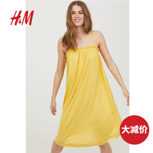 H&M女装裙子 夏季款无袖汗布A字裙连衣裙 60元