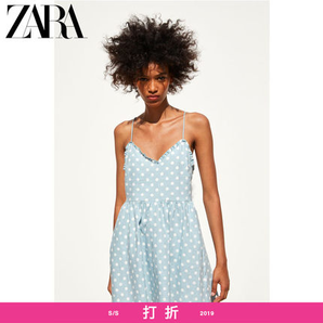 ZARA 新款 TRF 女装 荷叶边吊带波点连衣裙  99元