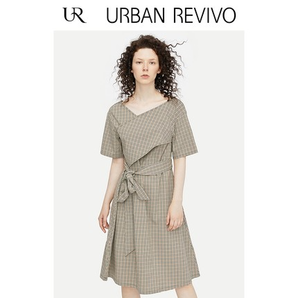 URBAN REVIVO WG33S7EN2002 格纹腰带型连衣裙 低至79.2元