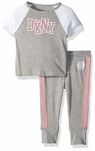 爆料有奖！DKNY 女童短袖 T 恤和慢跑者睡衣套装 杂灰色 2T码 prime含税到手约85元