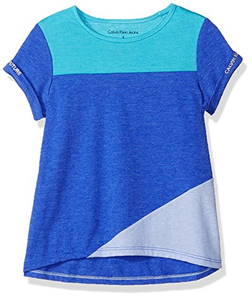 爆料有奖！Calvin Klein 女童小图案 T 恤 Color Block Blue 6码  prime含税到手约59.08元