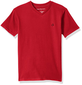 爆料有奖！Calvin Klein 卡尔文·克莱恩 男童 纯色V领T恤 Dark Red 5码 prime含税到手约62.74元