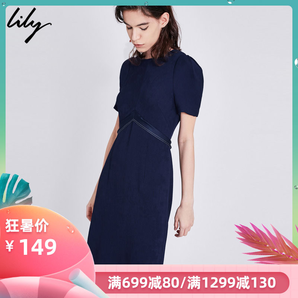Lily夏新款女装商务通勤气质洋气系带收腰显瘦连衣裙 129元（需用券）