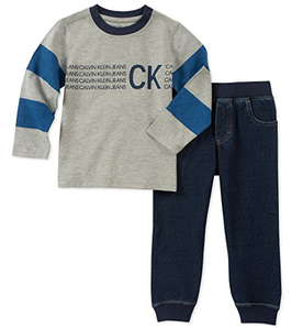 爆料有奖！Calvin Klein 男童 2 件套慢跑套装 - 长袖上衣 灰色 12M码 prime含税到手约70.91元