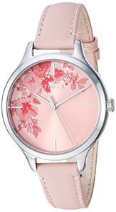 爆料有奖！TIMEX天美时 女式 tw2r66600*花朵图案粉色/银色花卉风格皮革表带手表