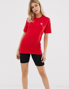 Adidas阿迪达斯小LOGO小标女款红色T恤