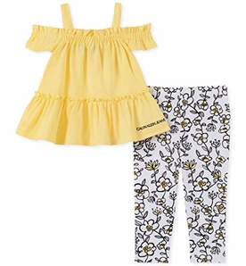 Calvin Klein 女婴 2 件套打底裤套装 Yellow/Print 3-6 Months码 prime到手约70元