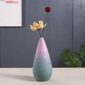 Hoatai Ceramic 华达泰陶瓷 手工陶瓷花瓶摆件 紫菱水滴A款+干花