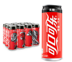 可口可乐 零度 无糖零卡 汽水 限量定制漫威款 碳酸饮料 330ml*12罐