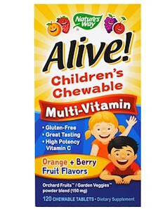 4件0税！Nature's Way Alive! 儿童复合维生素咀嚼片 橙味+复合莓 120片