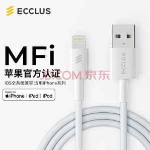Ecclus MFi认证 苹果数据线Xs Max/XR/X/11 pro/8/7手机快充充电线USB 苹果mfi认证 TPE1.2米白色