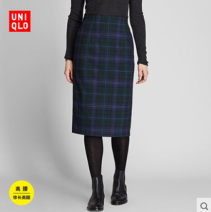 双11预告： UNIQLO 优衣库 423260 女款高腰格纹紧身裙 低至79.2元
