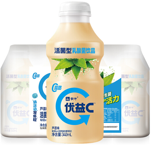 限江苏: mengniu 蒙牛 优益c 芦荟 活菌型乳酸菌饮品 340ml*4瓶 *12件