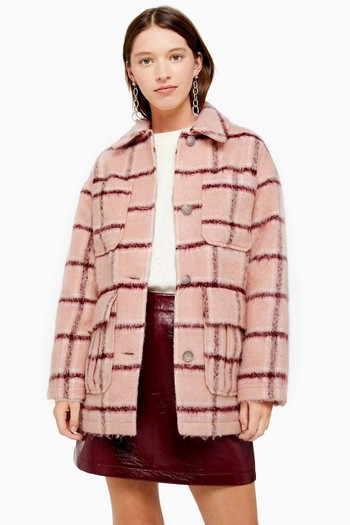 Topshop UK  新款粉红格纹衬衫式夹克外套 