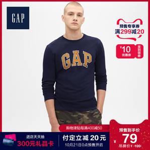预售Gap男装Logo圆领纯棉长袖T恤499713 2019秋新款潮流上衣男