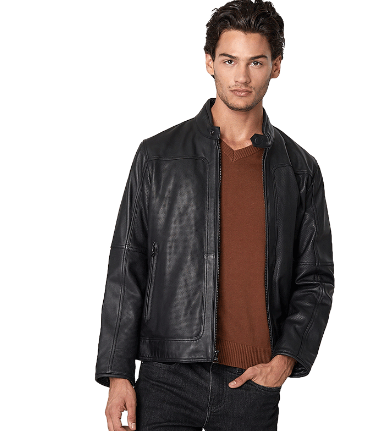 考拉海购黑卡会员andrewmarc安德鲁马克男士薄款透气孔设计立领羊皮