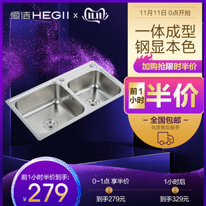 HEGII 恒洁卫浴 249水槽+123-411 不锈钢双槽 