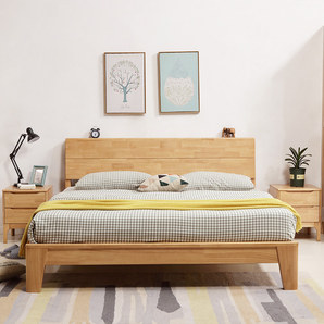一米色彩 实木双人床 北欧全纯实木床简约现代木质主次卧床架 可充电