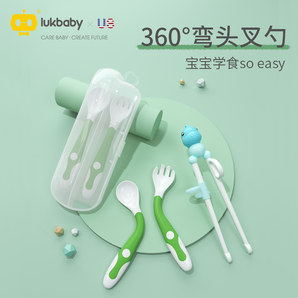 Lukbaby 运宝 宝宝吃饭练习叉勺套装 9.9元包邮（需用券）