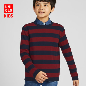 双12预告： UNIQLO 优衣库 儿童条纹圆领T恤