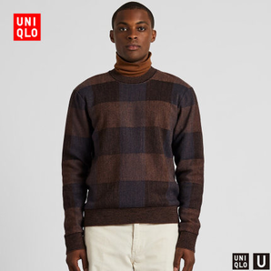 双12预告： UNIQLO 优衣库 421256 男士格纹圆领针织衫 低至134.1元