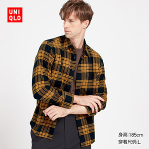 UNIQLO 男装 法兰绒格子衬衫(长袖)