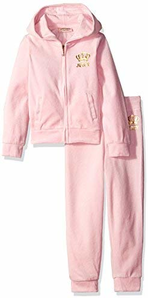 Juicy Couture 小女童幼童 2件套 丝绒连帽外套和裤子套装 浅粉色  prime到手约150.57元