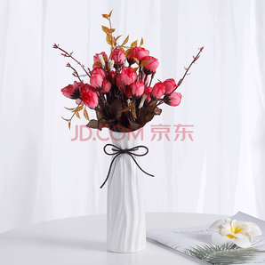  HoataiCeramic花瓶+仿真花组合（含花瓶A款白+2束红色玫瑰花）22.4元包邮