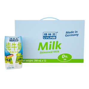 绿林贝 脱脂牛奶 200ml*12盒