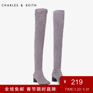 历史低价： CHARLES&KEITH CK1-90920058 女士过膝长靴 219元包邮