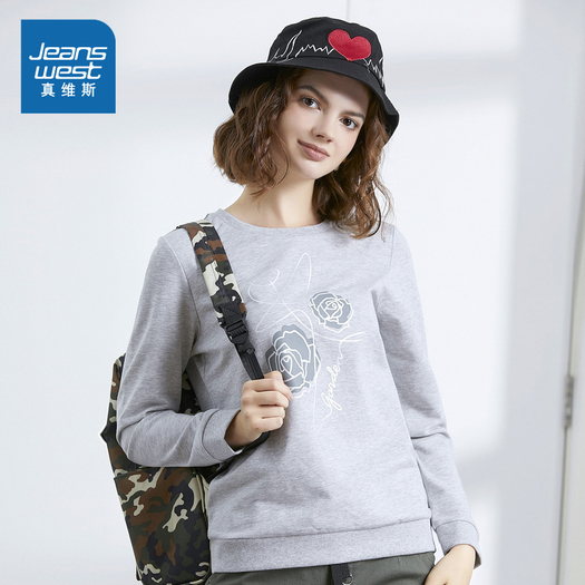 jeanswest真维斯271tb505女士圆领印花卫衣