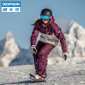  迪卡侬滑雪服女新款粉色防风保暖单板双板加厚夹克外套上衣WEDZE3